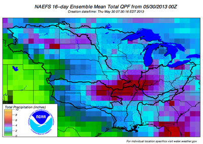 naefs 16 day ensemble mean total QPF from 5/30/12