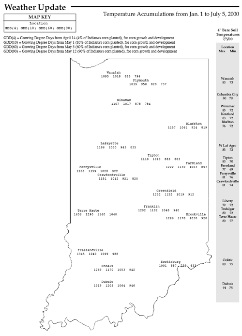 Temperature Accumulations from Jan 1 to July 5, 2000