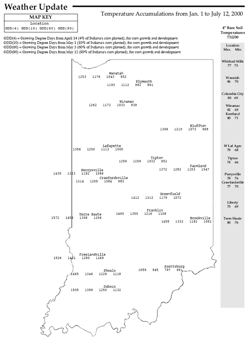 Temperature Accumulations from Jan 1 to July 12, 2000