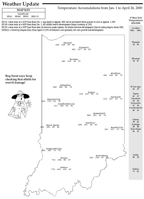 Temperature Accumulations from Jan 1 to April 26, 2000