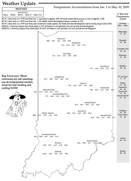 Temperature Accumulations from Jan. 1 to May 10, 2000