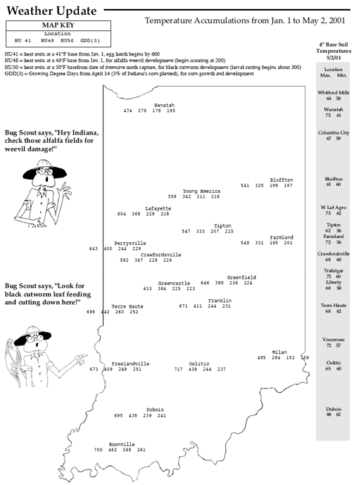 Temperatuer Accumulations from Jan. 1 to May 2, 2001