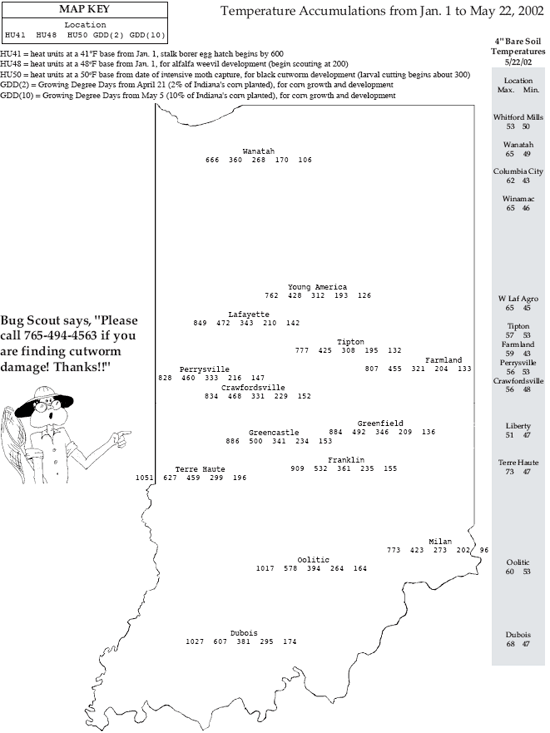 Temperature Accumulatiosn from Jan. 1 to May 22, 2002