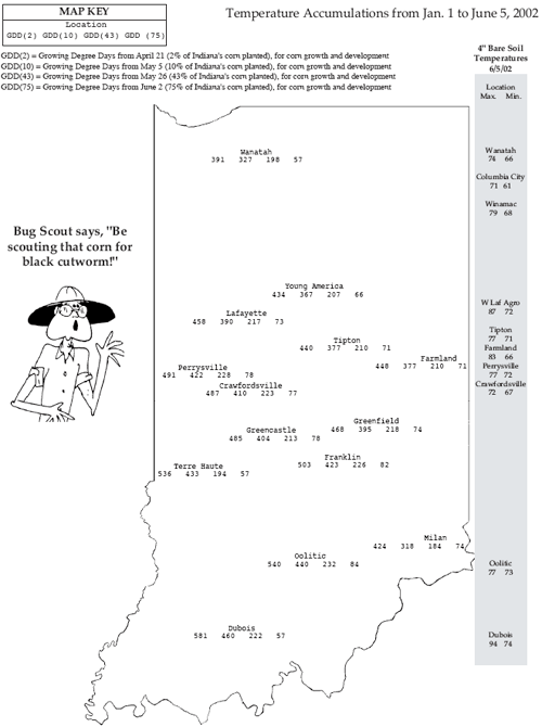 Temperature Accumulations from Jan. 1 to June 5, 2002