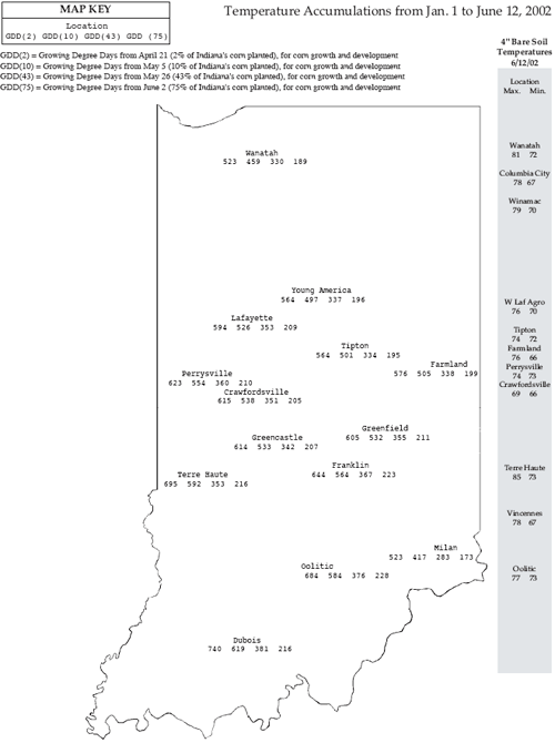 Temperature Accumulations from Jan 1. to June 12, 2002