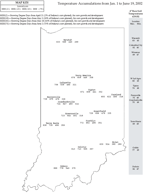 Temperature Accumulations from Jan 1 to June 19, 2002