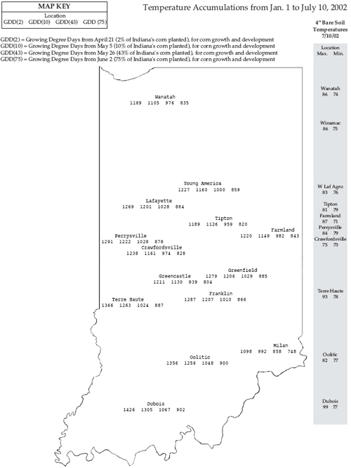 Temperature Accumulations from Jan. 1 to July 10, 2002