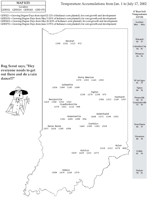 Temperature Accumulations from Jan. 1 to July 17, 2002