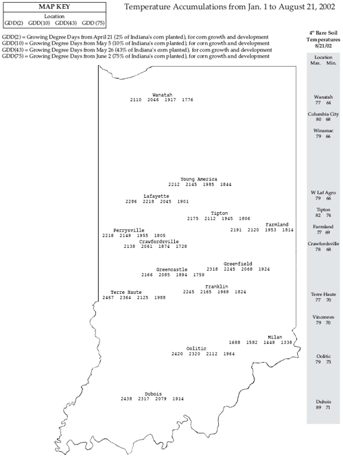 Temperature Accumulations from Jan. 1 to August 21, 2002