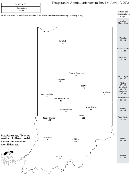 Temperatuer Accumulations from Jan. 1 to April 10, 2002