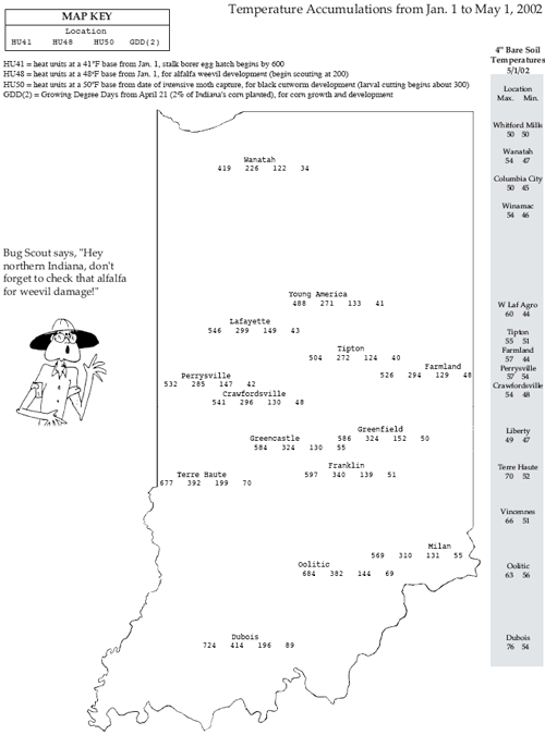 Temperature Accumulations from Jan. 1 to May 1, 2002