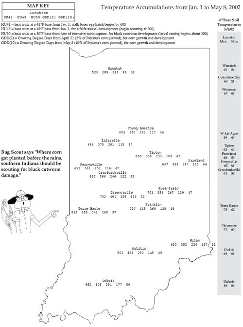 Temperature Accumulations from Jan. 1 to May 8, 2002