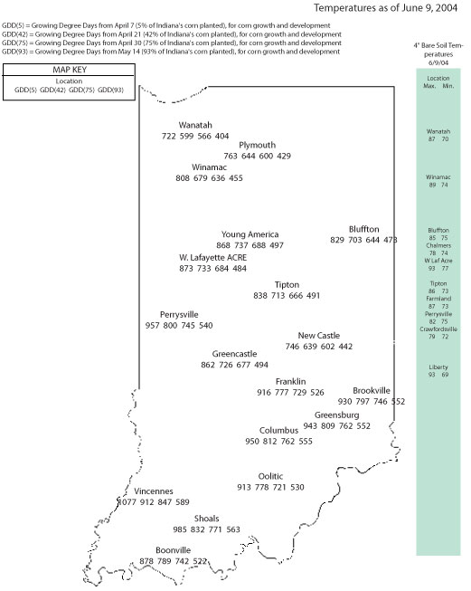 Temperatures as of June 9, 2004