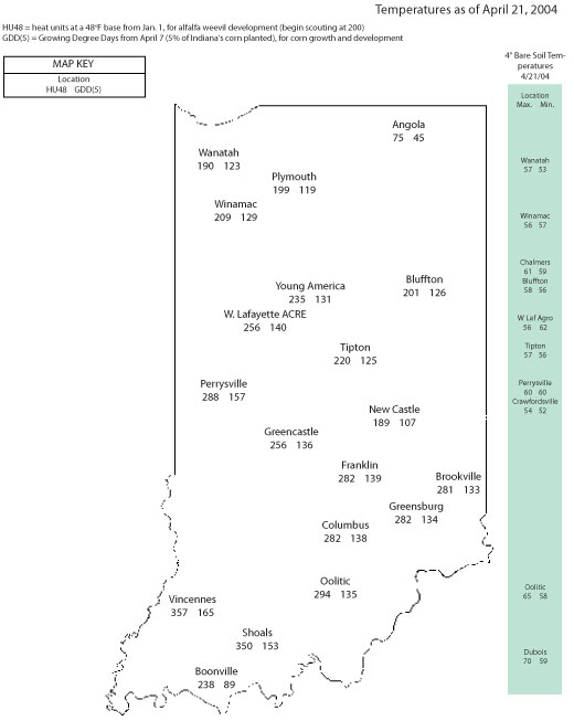 Temperatures as of April 21, 2004