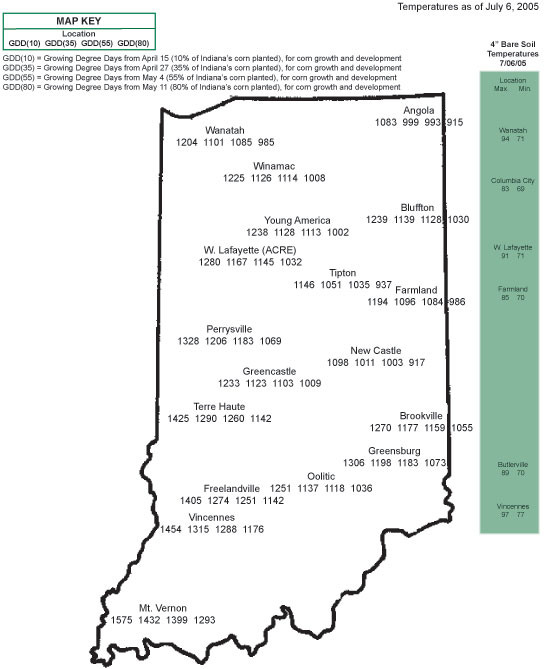 Temperatures as of July 6, 2005