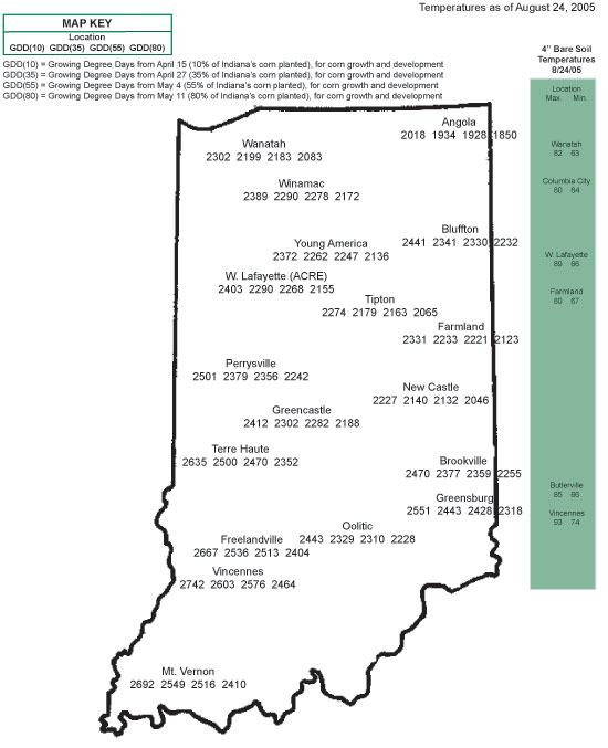 Temperatures as of August 24, 2005