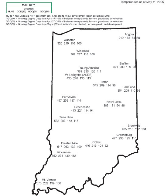 Temperatures as of May 11, 2005