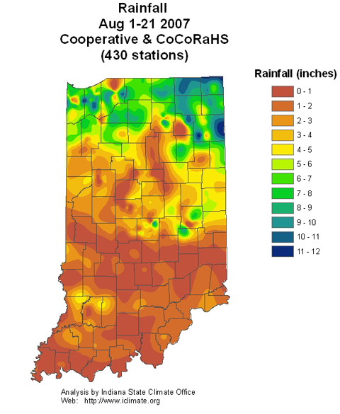 Rainfall Aug 1-21, 2007