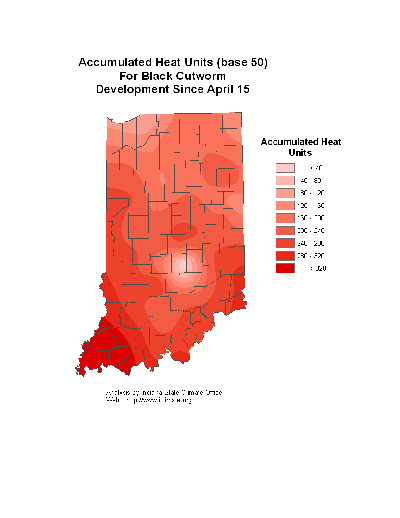 Accumulated Heat Units (base 50) for Black Cutworm Development Simce April 15