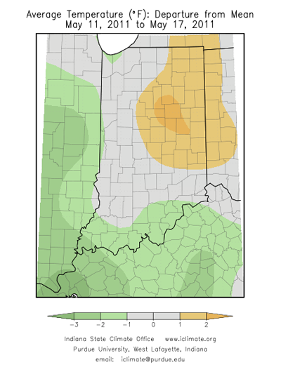 Average temperature departure from Mean May 11, 2011 to May 17, 2011